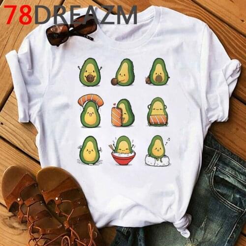 Kawaii Avocado Tshirt Women Summer Top Plus Size T Shirt Vegan Style Graphic T-shirt Vogue Funny Cartoon Short Sleeve Female