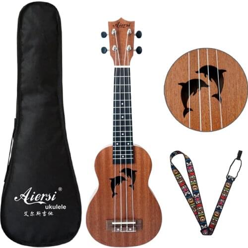 Aiersi brand Mahogany Soprano Ukulele Guitar 21 inch Hawaiian Ukulele with Bag and Strap