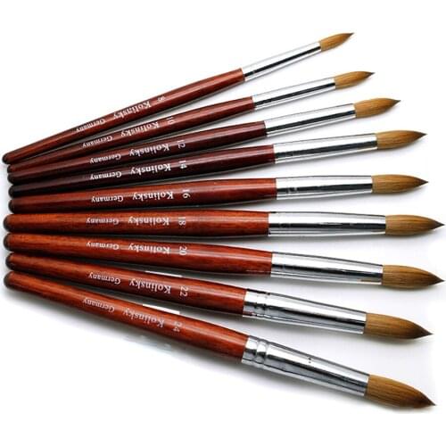 Kolinsky Nail Brush Acrylic with Red Round Wooden Handle and 100% Kolinsky Sable Hair for Crystal UV Gel Painting