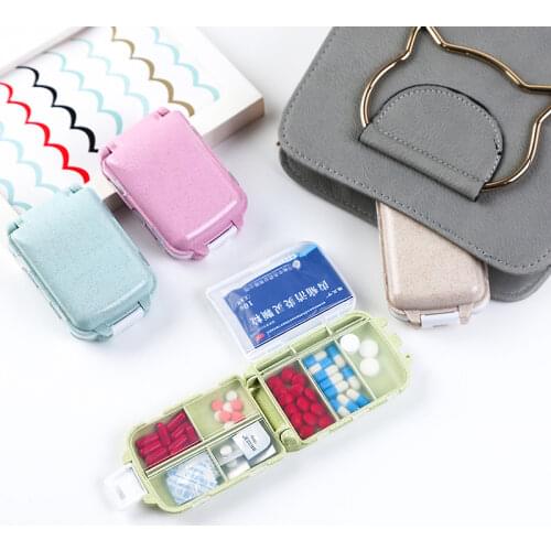 Pill Box Wheat Sealed 8 Grids Pill Container Organizer Health Care Drug Travel Divider 7 Day Pill Storage Bag Travel Pill Case