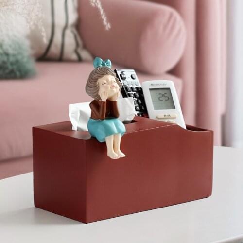 Cutey Sweet Girl Tissue Box with Storage Organizer for Home Decor Culpture Modern Art Room Decor Paper Dipenser Tissue Boxen