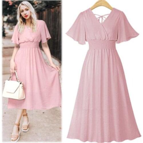 Summer Dress 2019 Fashion Women Plus Size Dress V-Neck Butterfly Sleeve Long Sleeve Chiffon Long Dress Vestidos