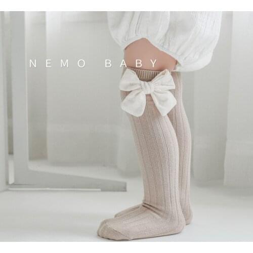 Cute Candy Color Baby Girls Socks Middle Tube Cotton With Contrast Color Bowknot Children Clothing Accessories Four Seasons