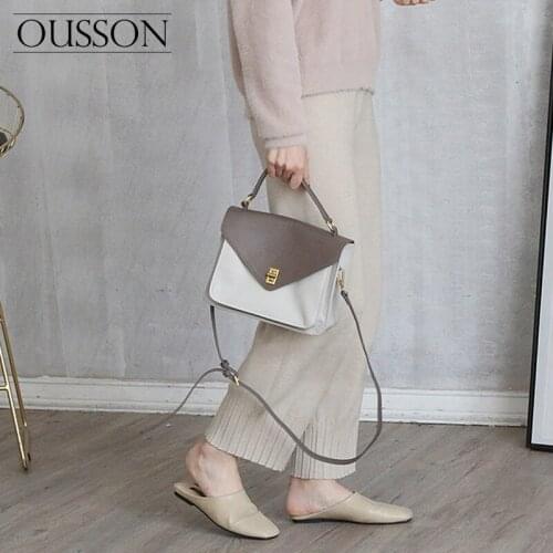 OUSSON 2020 Fashionable, lightweight and soft leather casual color-blocking one-shoulder messenger bag