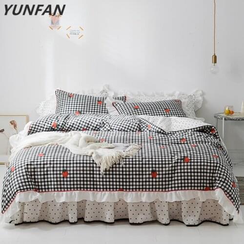 Cartoon cute strawberry bedding set girl twin full queen king cotton home textile plaid bedspread pillowcase quilt cover sets