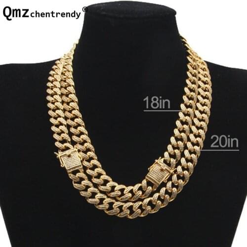 Hip hop Copper Curb Cuban Mens Chain Necklaces Iced Out CZ Miami Golden Necklace With Luxury Box Dargon Clasp Drop Shipping