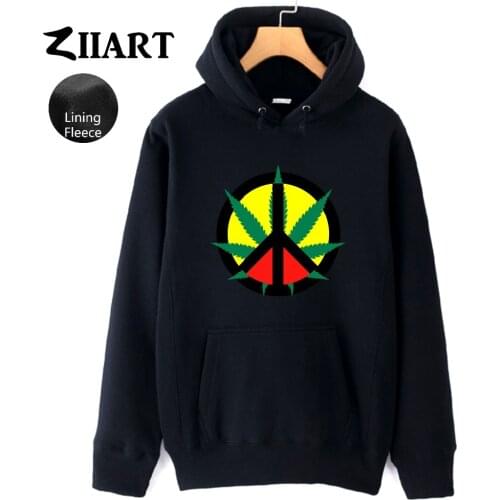 Man hoodie Cotton Peace Sign reggae Regge leaf Rasta plant Jamaica red Boys male fleece polyester couple clothes autumn winter