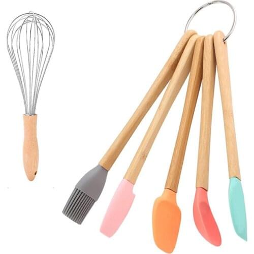 Mini Silicone Spatula Set,Baking Scrapers With Bamboo Handle,Non-Stick Jar Spatula,For Baking,Mixing,Cooking
