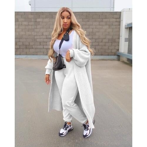 2020 winter new long coat ladies solid color long-sleeved urban casual all-match warm long knitted coat