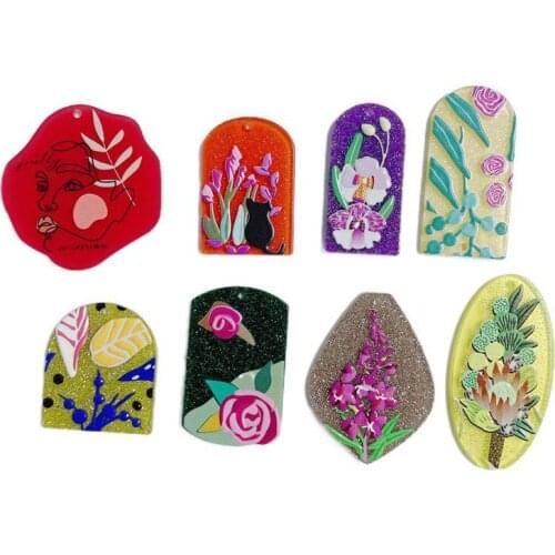 New style 30pcs/lot cartoon flowers plant pattern geometry shape acrylic beads diy jewelry earring/garment pendant accessory