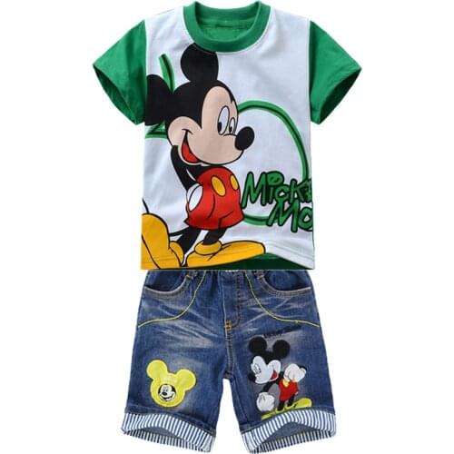 Baby Boy Summer Clothing Sets Toddler Kids Cartoon Mickey Mouse Short Sleeve T Shirt+Jeans 2Pcs Suits Children Tracksuit Clothes