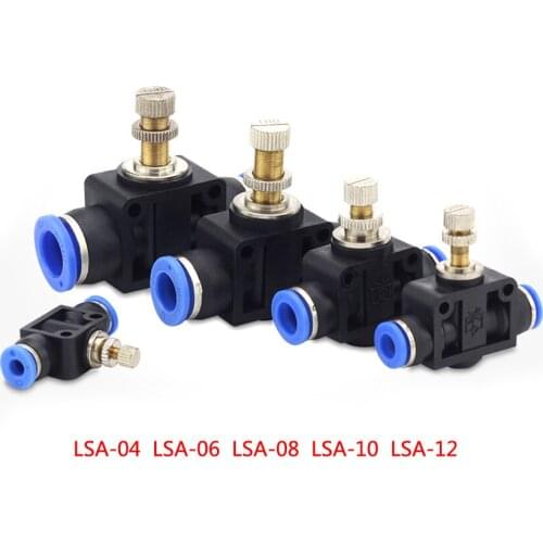 LSA 4/6/8/10/12mm Pneumatic Push Fit Connectors Fittings Throttle Airflow Regulator Valve Flow Adjust Valve