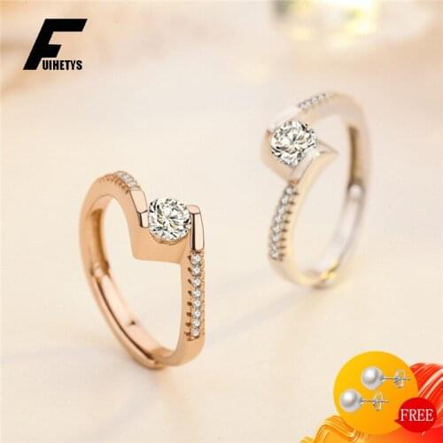 Luxury 925 Silver Jewelry Charm Rings with Zircon Gemstone Open Finger Rings for Women Wedding Engagement Party Gift Accessories