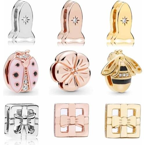 Pink Ladybird Classic Flower Space Ship Gift Box Reflexions Clip Charm Fit Europe Bracelet 925 Sterling Silver Bead Diy Jewelry