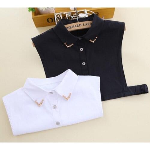 Handmade Bead Shirt Spring Winter Collar cotton detachable White shirt fake women Wild little deer shirt collar fashion black