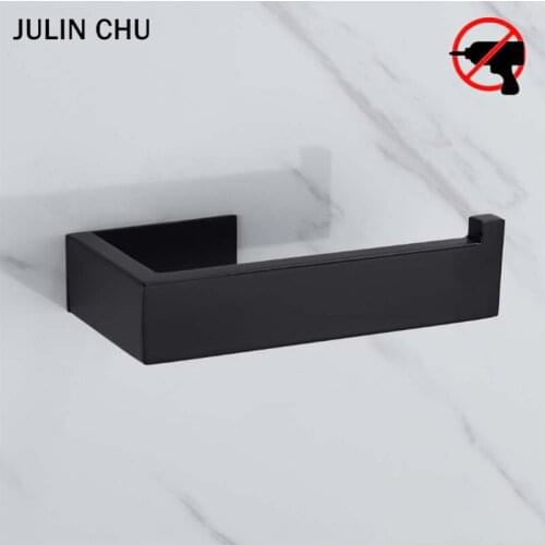 Adhesive Toilet Roll Holder Self Black 304 Stainless Steel WC Bathroom Kitchen Paper Towel Holders Rack Tissue Hanger Free Nail