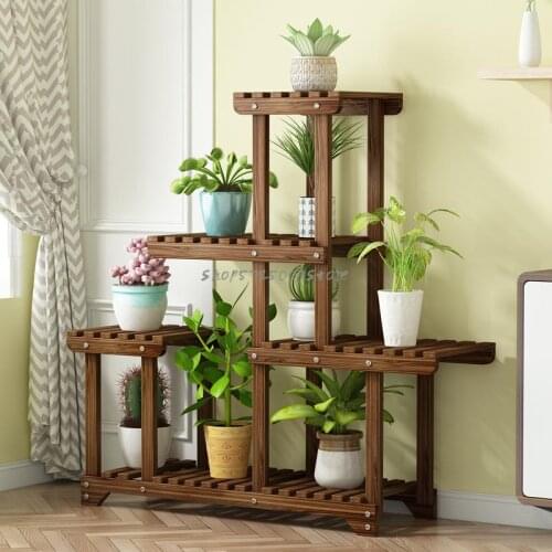 Flower shelf balcony garden flower pot rack modern simple solid wood multi-layer indoor living room rack green radish succulent