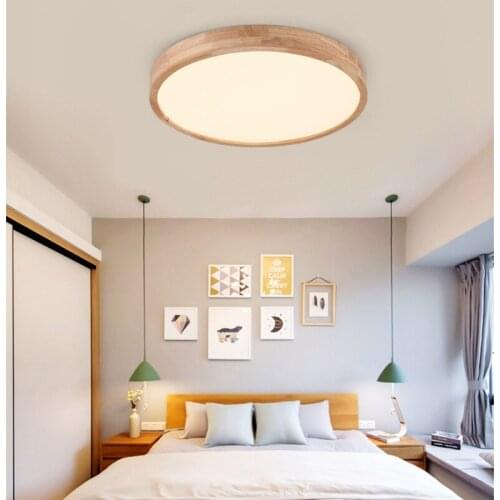 Log LED Ultra-thin Solid Wood Ceiling Lamp Bedroom Lamp Round Simple Nordic Style Balcony Japanese Style Lamp for Study Room