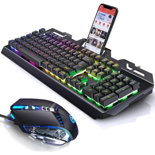 V2 Gaming Keyboard 104 Keys Rainbow Backlit USB Wired Keyboard 7 Color Breathing Light 3200DPI Gaming Mouse for PC games
