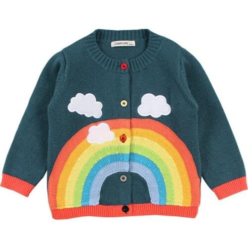 1-7Yrs Girl Autumn Cardigan Rainbow Coats Embroidery Knitted Sweater Boys Girls Warm Sweaters For Girls Kids Clothes