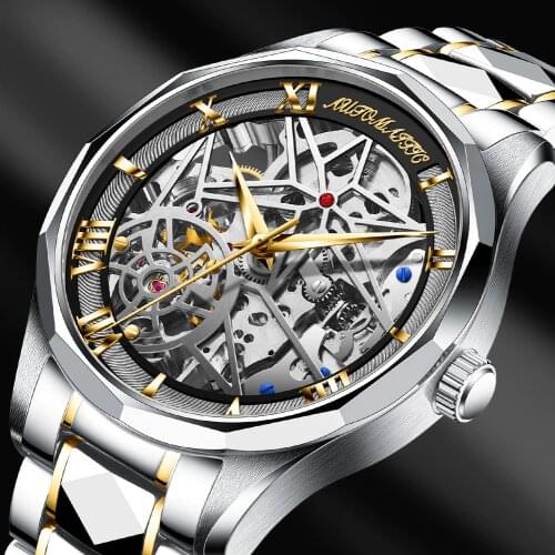WISHDOIT 2021 New Mens Casual Watch, Top Luxury Mens Automatic Mechanical Watch, Waterproof Luminous Hollow Mens Hand Watch