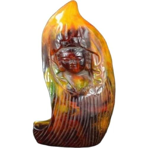 Amber From The Collection Of Leaf Shape Guanyin Bodhisattva Statues Carved Decor