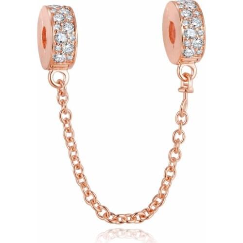 Shining Elegance Safety Chain Crystal Charms for Jewelry Making 2018 New Rose Golden Stopper Charms Women DIY Jewelry