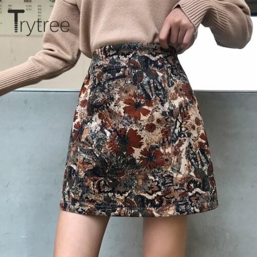 Trytree 2020 Spring Autumn Woman Casual Woman Skirt Shorts Print Fashion Faux Fur High Waist Zipper A-line Mini Skirt Shorts