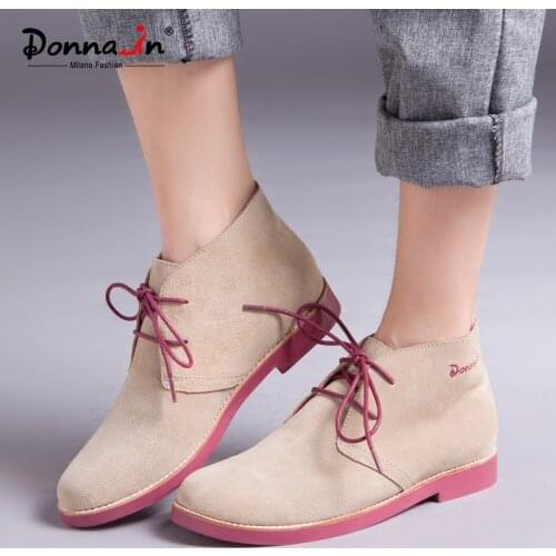 Donna-in 2021 Autumn Ankle Bootis Women Lace up High Top British Style Derby Shoes Cow Suede Desert Boots Female Rubber Sole