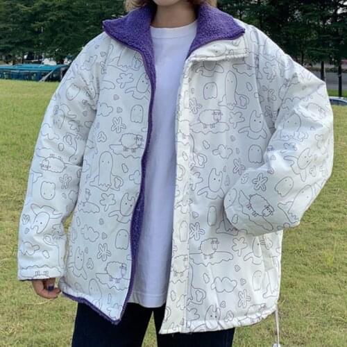 Women Double Sided Coats Imitation Lambswool Jackets Ladies Pattern Outerwear Autumn Winter Warm Zip Up Top Chaqueta De Mujer