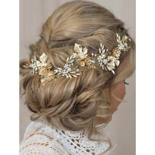 Gold Bridal Hair Vine Gold Leaf Crown Wedding Tiara Bridal Comb Gold Crown Metallic Gold Comb Flower Hair Vine for Women