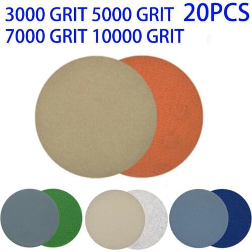 20pcs Hook And Loop 3 Inch 3000 ,5000, 7000 ,10000Grit Sand Paper Sanding Discs For Dry Wet Grinding Abrasive Tools Sand Sheet