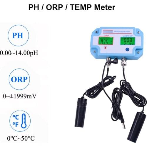 3 in 1 Digital PH ORP TEMP Meter Monitor Tester High Accuracy Online Water Quality Analyzer for Aquarium Swimming Pool PH-2983