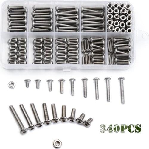 340PCS M3 Button Head Hex Socket Screw Bolt Nut Stainless Steel 304 M3 Screws Nuts Hardware Fastener Assortment Kit