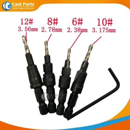 5pcs/lot 1/4'' 6.35MM Hex Shank Tapered And Hardened Countersink Drill Cone Bit Set Hole Saw Woodworking Tools + Small wrench
