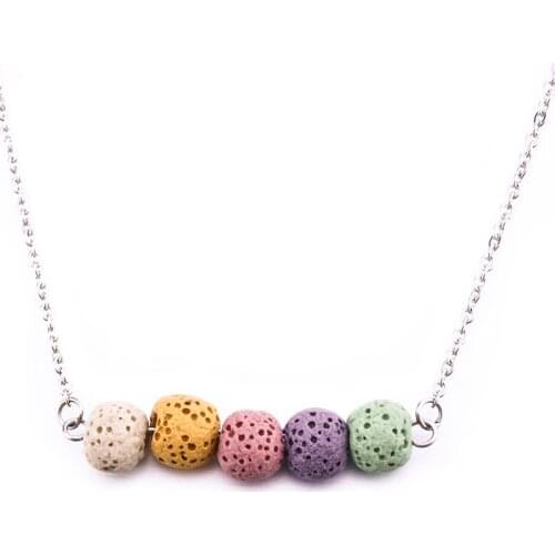 8mm Multicolor Lava Stone Necklace Essential Oil Diffuser Volcanic Rock Necklace For Women Jewelry
