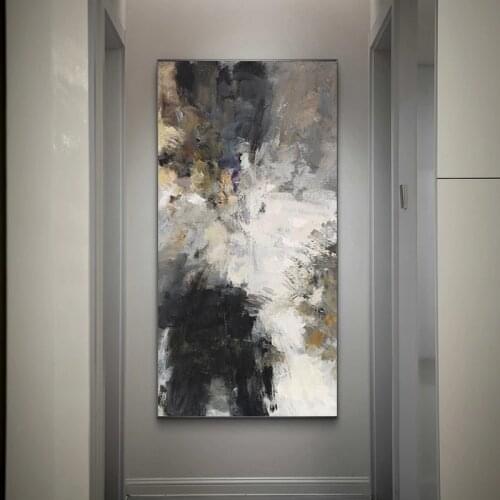 Abstract Black and White Modern Wall Art Canvas Painting Posters and Prints Yellow Wall Pictures for Living Room Home Decoration