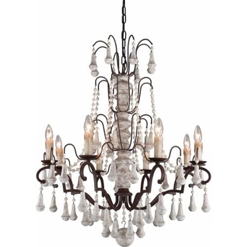 American Wooden Chandelier Light Restaurant Bar Personalized Lighting Retro Wrought Iron Chandelier Industrial Wind Hanging Lamp