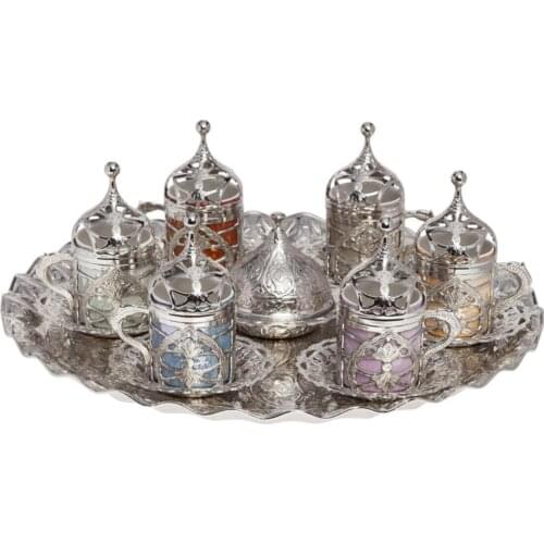 Bazaar Gift Guest Catering Service For Ottoman Hurrem Sultan Turkish coffee Cup Tray Lokum Set 6 Personality Silver Color