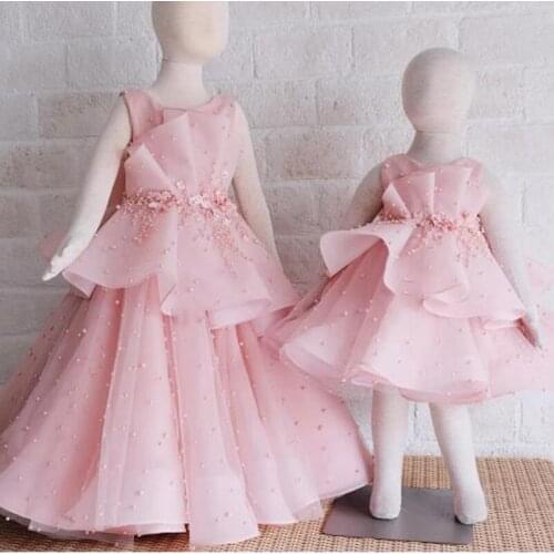 Flower Girl Dresses for Weddings Tulle Princess Pearls Communion Gowns Birthday Party Pageant Dress For Girls