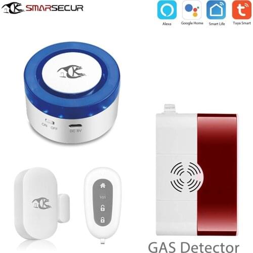 SMARSECUR Home wifi Security alarm siren WiFi Smart Siren Tuya Smart Life 433Mhz Gas Detector