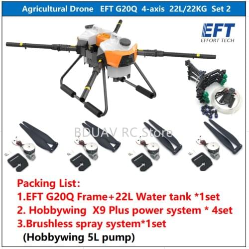 NEW EFT G20Q Agricultural Drone 4 Axis Quadcopter 22L 22kg Frame Double Water Tank Spraying System with Hobbywing X9 Plus Motor