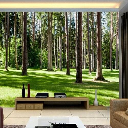 Dropship Custom Scale Wall Painting 3D Dimensional Forest Landscape Living Room Wood Wallpaperl Wallpaper Silk Wallpaper