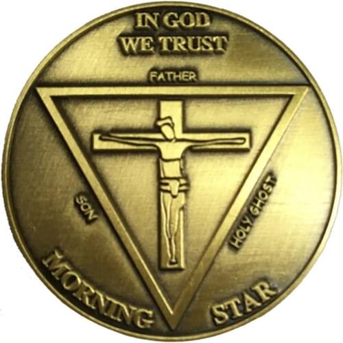 Hot sales jesus cross coins custom plating old gold Coin High quality Custom made metal in god morning star coin