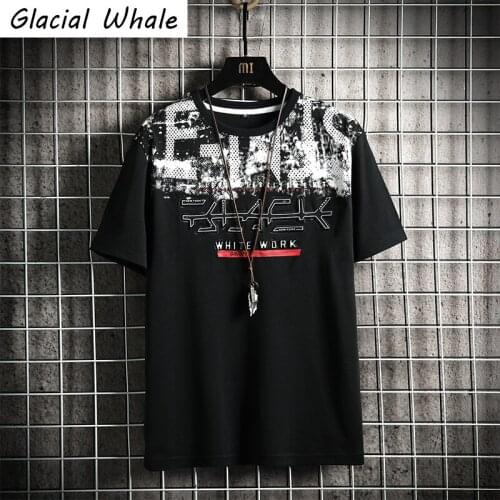 GlacialWhale Mens Black T-shirt Men 2021 Summer Oversized Print Cotton Punk Hip Hop Streetwear Harajuku Tshirt Male T Shirt Men