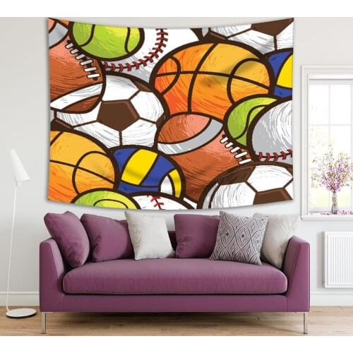 Tapestry Baseball Football Basketball Rugby Cartoon Fun Artwork White Brown Orange