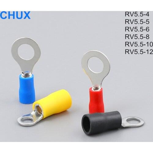 Insulated Terminals Ring Type RV5.5 Copper Brass PVC Automatic Crimping 500PCS Pre-insulated Cimp Round Terminal Connector