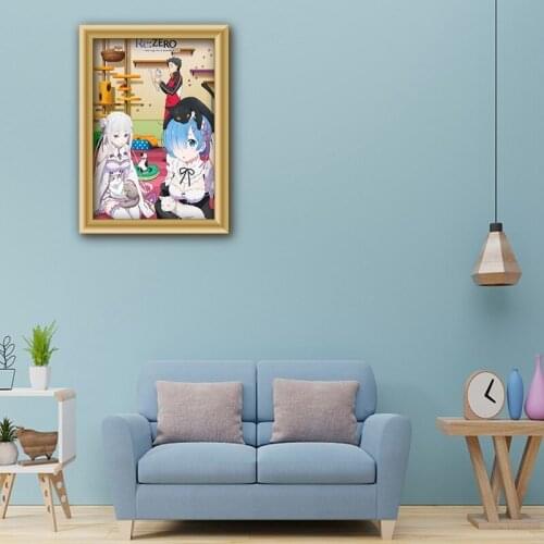 Painting Canvas Japanese Anime RE ZERO-Starting Life in Another World Ram Rem Scroll Poster Wall Hanging Poster