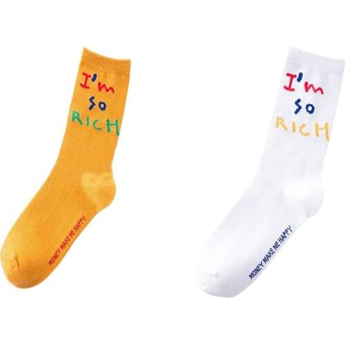 Cotton Men Women Socks Fun Letters Harajuku Wild Tube Socks Orange Fashion Personality Street Hip Hop