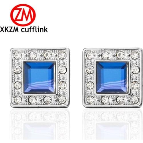 Hot Fashion Men Cufflinks Male Men French Shirt Cuff Links Silvery Blue Crystal Cufflink Cuff Button mens Jewelry Party gift